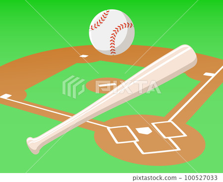 baseball ball, bat and ground 100527033