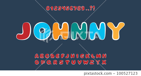 Comic alphabet, plump cartoon-style font, uppercase letters and numbers. Typography comics, children goods, logos. Vector illustration. Comic alphabet, plump cartoon-style font, uppercase letters and numbers. Typography comics, children goods, logos. Vector illustration. 100527123