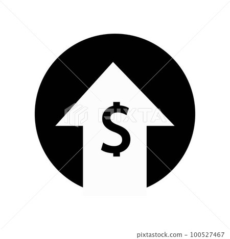 Money increases icon vector. dollar rate increase icon. Money symbol with stretching arrow up. rising prices. Money increases icon vector. dollar rate increase icon. Money symbol with stretching arrow up. rising prices. 100527467