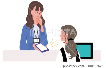 Illustration of a woman holding out a smartphone at the cash register 100527623