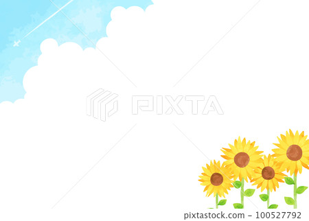 簡單的手繪向日葵和藍天風景插畫 100527792