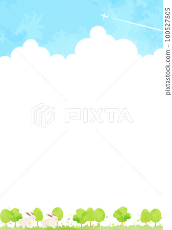 A cute rabbit and fresh green landscape illustration 100527805