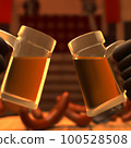 Beer mug toast: An image depicting beer lovers toasting with mugs of beer Beer mug toast: An image depicting beer lovers toasting with mugs of beer 100528508