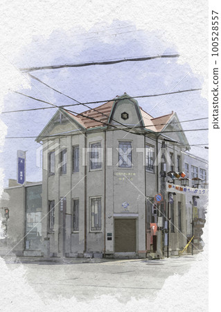 水彩風格的彥根市花書通商店街滋賀中央信用金庫銀座支店滋賀縣彥根市 100528557