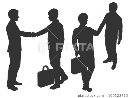 等距插圖集平面全長水平輪廓和兩個男人握手的俯視圖 100528713