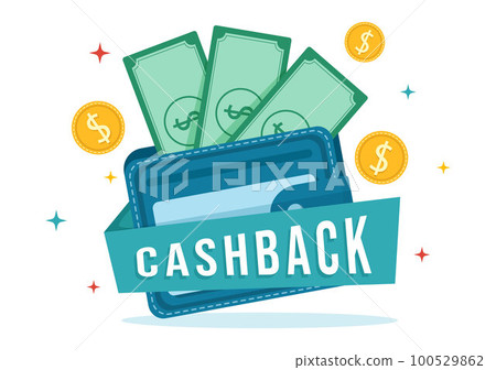 Cashback Illustration with Financial Payment to Money Cash Back Service for a Buyer in Flat Cartoon Hand Drawn for Landing Page Templates 100529862