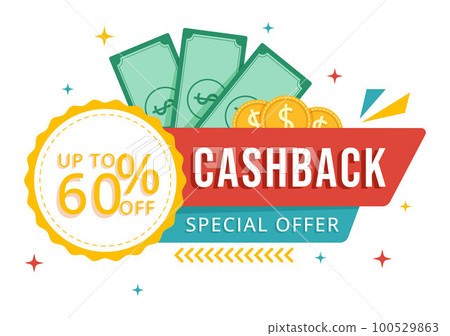 Cashback Illustration with Financial Payment to Money Cash Back Service for a Buyer in Flat Cartoon Hand Drawn for Landing Page Templates 100529863