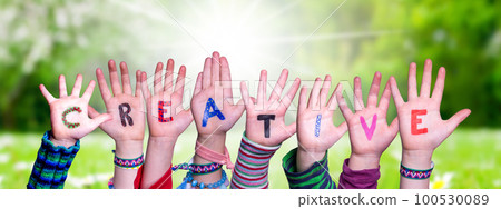 Children Hands Building Word Creative, Grass Meadow Children Hands Building Word Creative, Grass Meadow 100530089