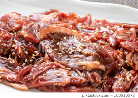 烤肉。醃製牛裙牛排。 烤肉。醃製牛裙牛排。 100530578