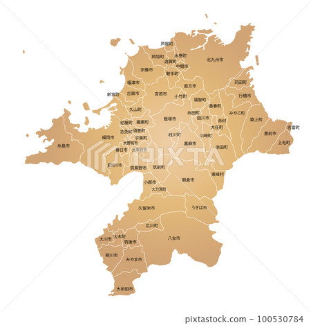 Fukuoka prefecture and municipalities map 100530784