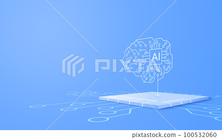 3D artificial intelligence with circuit electric background. Digital futuristic big data visualization and human brain machine learning. vector banner art illustration. 100532060