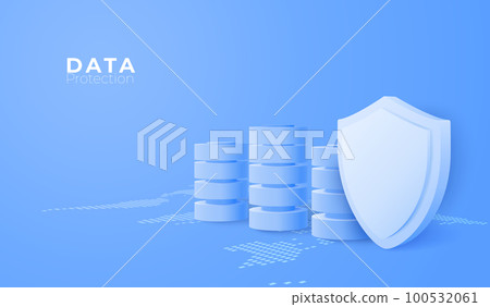 3d storage and shield. Online protection guarantee data storage concept. 3d storage and shield. Online protection guarantee data storage concept. 100532061