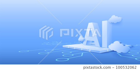 3D artificial intelligence with circuit electric background. Digital futuristic big data visualization and machine learning. vector banner art illustration. 100532062