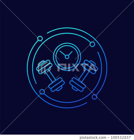 training or workout time icon, linear design training or workout time icon, linear design 100532837