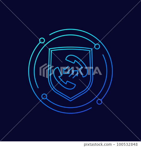 Secure phone call icon with shield, linear design 100532848