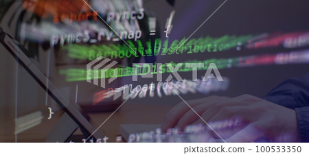 Closeup developing programming and coding technologies. Developer working on web sites codes in office. Closeup developing programming and coding technologies. Developer working on web sites codes in office. 100533350