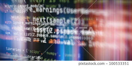 Closeup developing programming and coding technologies. Developer working on web sites codes in office. 100533351