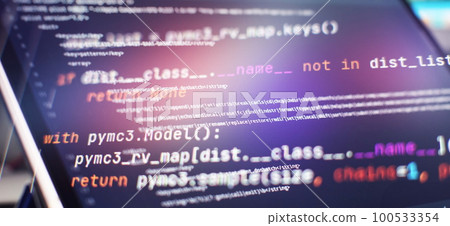 Closeup developing programming and coding technologies. Developer working on web sites codes in office. Closeup developing programming and coding technologies. Developer working on web sites codes in office. 100533354