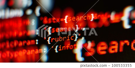 Computer source code programmer script developer.Code syntax on a computer screen Computer source code programmer script developer.Code syntax on a computer screen 100533355