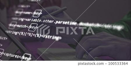 Computer source code programmer script developer.Code syntax on a computer screen Computer source code programmer script developer.Code syntax on a computer screen 100533364