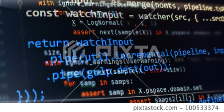 Closeup developing programming and coding technologies. Developer working on web sites codes in office. Closeup developing programming and coding technologies. Developer working on web sites codes in office. 100533374