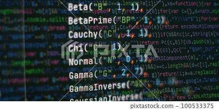 Closeup developing programming and coding technologies. Developer working on web sites codes in office. 100533375