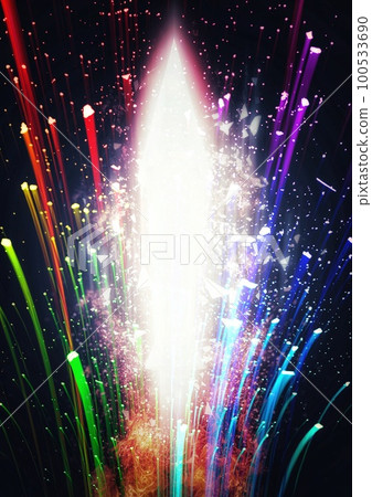 發射到夜空中的彩色火箭煙花的 3d 插圖 100533690