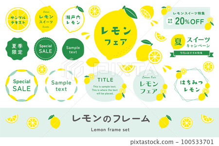 可愛的檸檬框架集。檸檬、柑橘和柑橘類水果的插圖裝飾品。夏季/季節性矢量素材 100533701