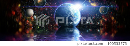 Planet reflected in water from space showing all they beauty. Extremely detailed image"Elements of this image furnished by NASA" Planet reflected in water from space showing all they beauty. Extremely detailed image"Elements of this image furnished by NASA" 100533773