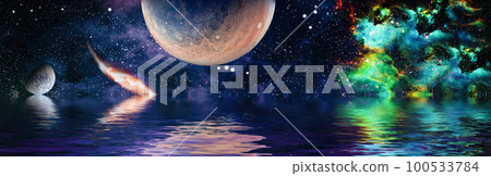 Deep reflected space in water . Starry outer space background texture . Colorful Starry Night Sky Outer Space background ,Elements of this image furnished by NASA. Deep reflected space in water . Starry outer space background texture . Colorful Starry Night Sky Outer Space background ,Elements of this image furnished by NASA. 100533784