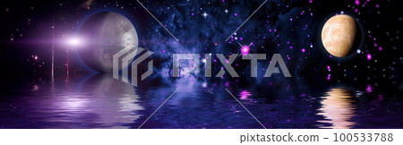 Planet reflected in water from space showing all they beauty. Extremely detailed image"Elements of this image furnished by NASA" 100533788