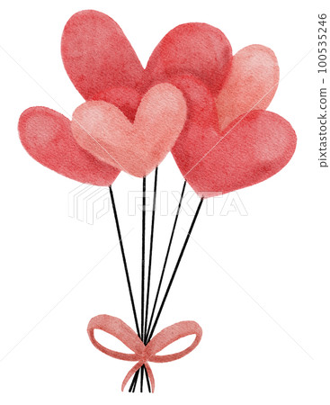 cute sweet whimsical watercolour heart shape balloons hand painting love valentine 100535246