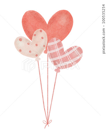 cute sweet whimsical watercolour heart shape balloons hand painting love valentine 100535254