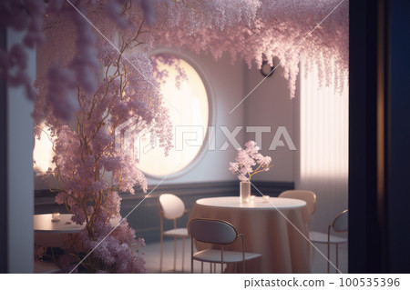 用紫藤花裝飾的咖啡館 用紫藤花裝飾的咖啡館 100535396