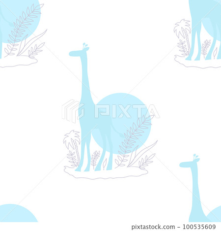 Seamless pattern of giraffe silhouette with sun and exotic plants. Seamless pattern of giraffe silhouette with sun and exotic plants. 100535609