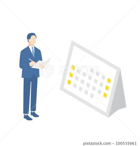 一位商人在查看日曆時管理他的日程安排 100535661