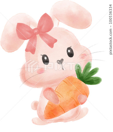 cute sweet kawaii happy smile baby bunny rabbit watercolour cartoon  kid animal spring Easter egg 100536334