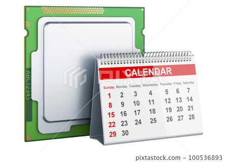 CPU with desk calendar, 3D rendering CPU with desk calendar, 3D rendering 100536893