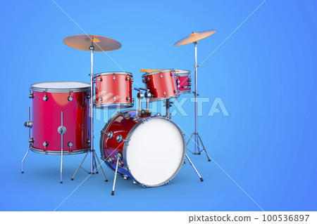Drum kit on blue background, 3D rendering Drum kit on blue background, 3D rendering 100536897