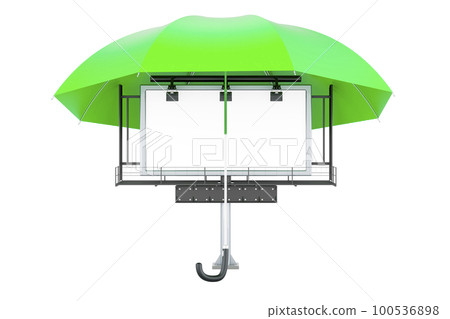 Empty outdoor advertising billboard under umbrella. 3D rendering Empty outdoor advertising billboard under umbrella. 3D rendering 100536898