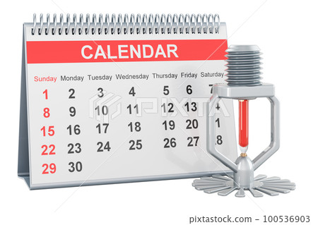 Fire Sprinkler with desk calendar, 3D rendering Fire Sprinkler with desk calendar, 3D rendering 100536903