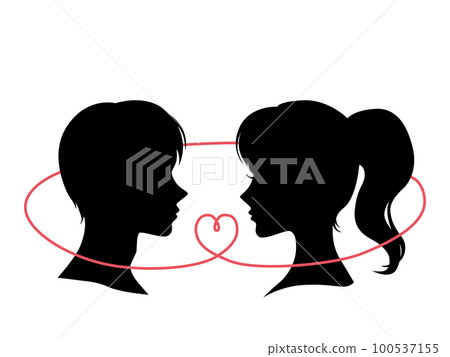 用紅線綁的男人和女人剪影 100537155