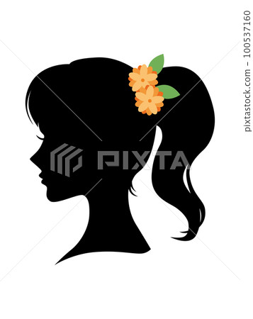 一個女人戴著髮飾的輪廓剪影 一個女人戴著髮飾的輪廓剪影 100537160