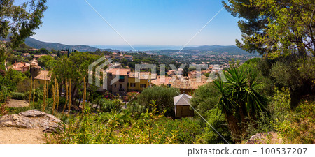 Panoramic View from Bormes Les Mimosas at the mediterranean sea Panoramic View from Bormes Les Mimosas at the mediterranean sea 100537207
