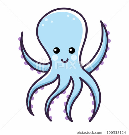 Cute octopus. Mollusk with tentacles. Marine animal. Vector doodle illustration for kids. Cartoon character. Cute octopus. Mollusk with tentacles. Marine animal. Vector doodle illustration for kids. Cartoon character. 100538124