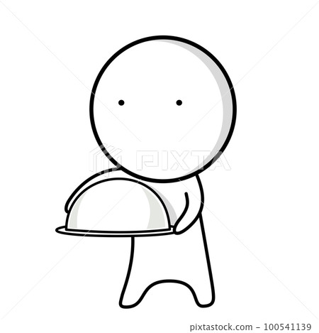 A cartoon of a man holding a tray with a lid on it A cartoon of a man holding a tray with a lid on it 100541139
