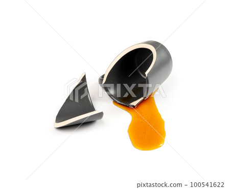 Broken Mug Isolated, Black Ceramic Cup Pieces, Broken Mug on White Background Broken Mug Isolated, Black Ceramic Cup Pieces, Broken Mug on White Background 100541622