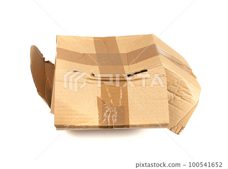 Damaged Box Isolated, Craft Paper Delivery Package, Broken Carton Packaging, Crumpled Cardboard Box Damaged Box Isolated, Craft Paper Delivery Package, Broken Carton Packaging, Crumpled Cardboard Box 100541652