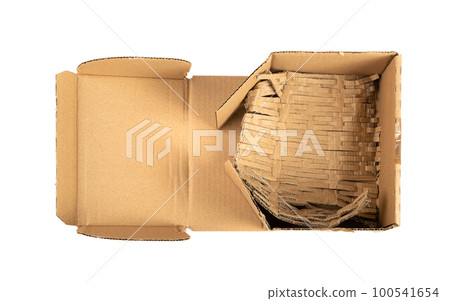 Used Open Box Isolated, Craft Paper Delivery Package, Old Carton Packaging, Used Cardboard Box Used Open Box Isolated, Craft Paper Delivery Package, Old Carton Packaging, Used Cardboard Box 100541654