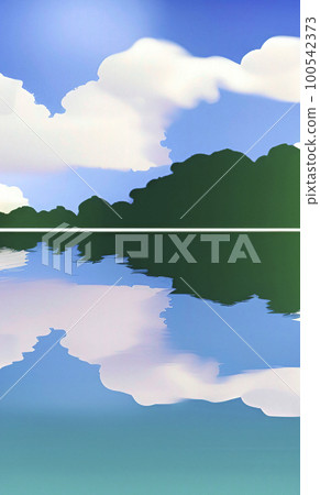 nature scenery and its reflection on the lake in partly cloudy weather nature scenery and its reflection on the lake in partly cloudy weather 100542373